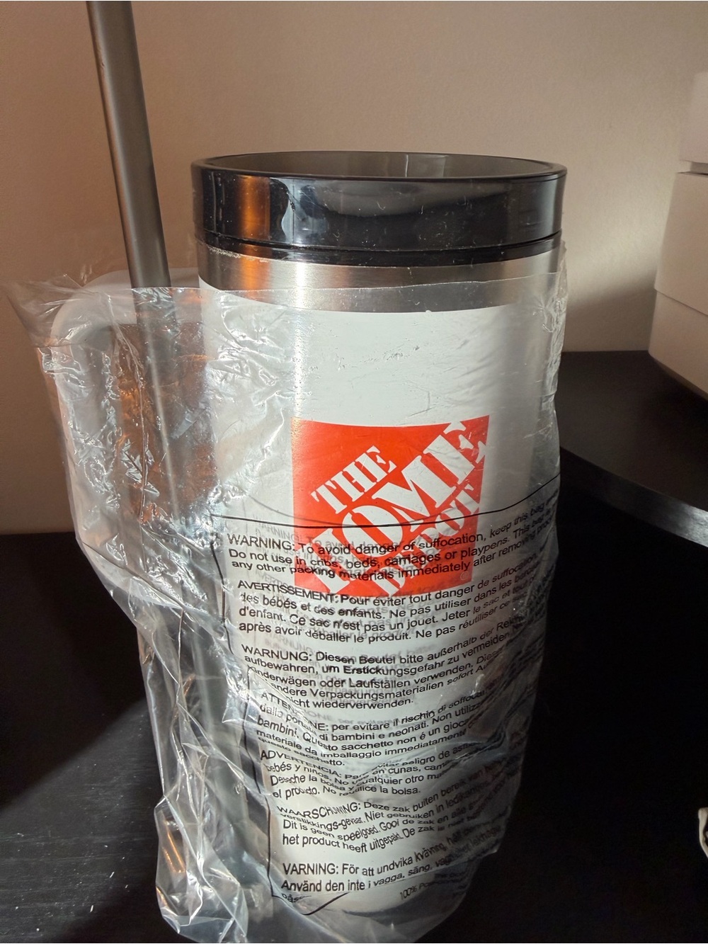 Home Depot Stainless Steel insulated Travel Mug - white  with Black Lid